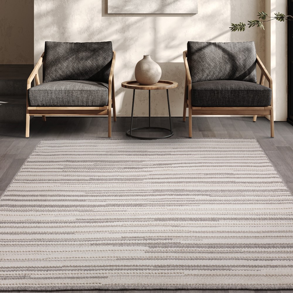 Camber Stripe Modern Textured Rugs in Grey